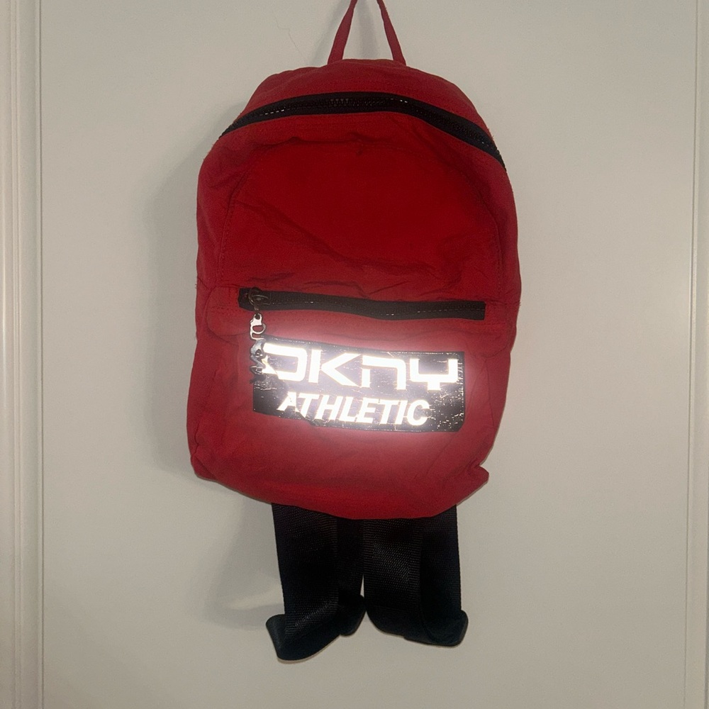 DKNY Athletic Red Small Backpack with Reflective Writing